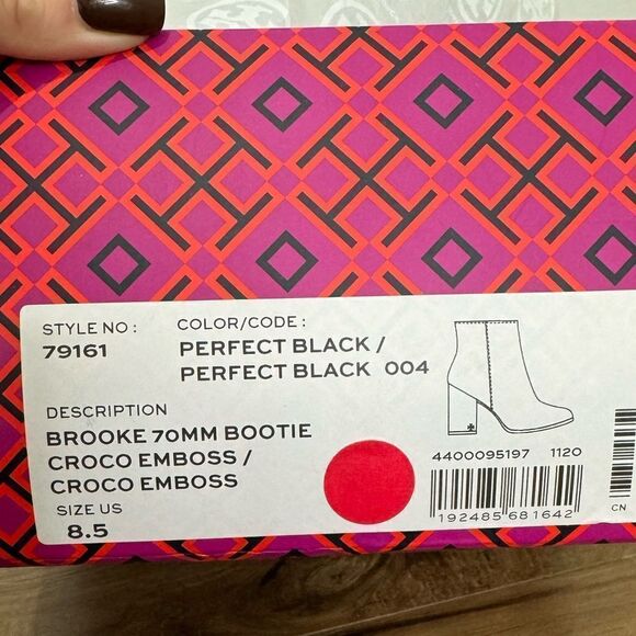 Tory Burch Brooke 70 MM Booties Croc Embosssed Black Ankle Boots - Picture 11 of 15